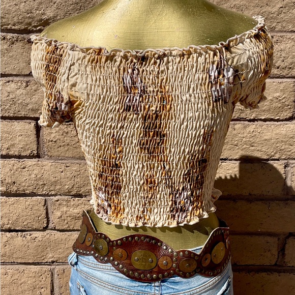 SANS SOUCI Sequin Camo OFF SHOULDER Stretch Fit Crop TOP O/S As-Is - Picture 2 of 16